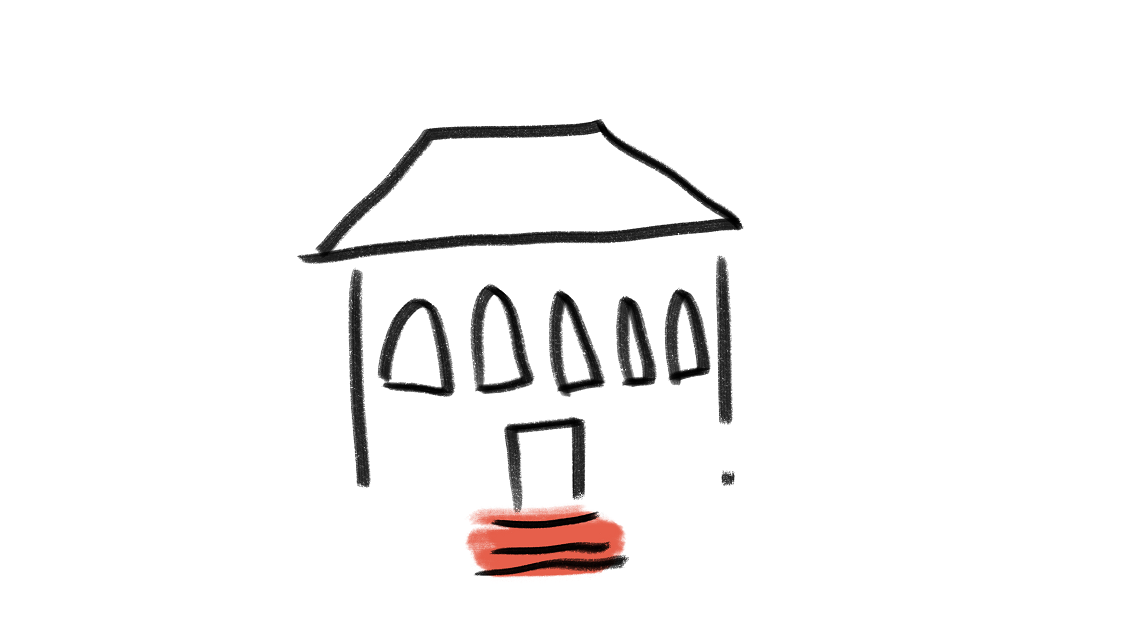 Illustration Gebäude mit roter Treppe